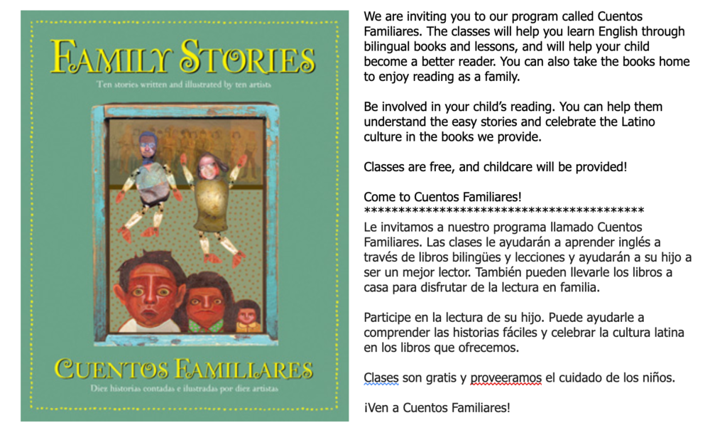 Invitation for Cuentos Familiares--Spring 2021