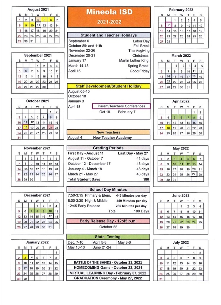 2021/2022 MISD Calendar